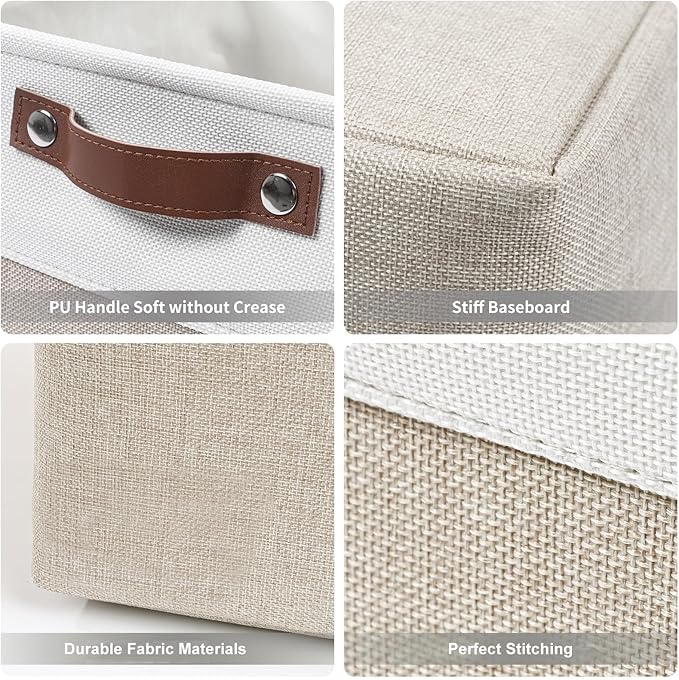 13x13 Cube Storage Bins, Collapsible Fabric Storage Box, 4 Pack Closet Baskets with Handles for Organizing, Shelf, Toys, Clothes, Home, Office, Nursery (Beige&White)-CasaMuseHome