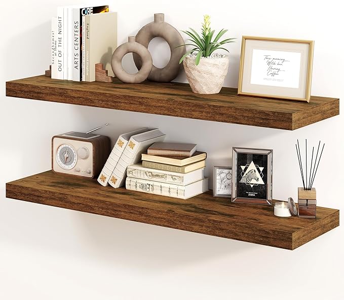 30 Inch Floating Shelves, Rustic Floating Wall Shelves 8 Inch Deep, 30 x 8 Floating Shelves for Home Decor, Deep Storage Shelves for Kitchen, Bathroom, Living Room, Rustic Brown Color, Set of 2-CasaMuseHome