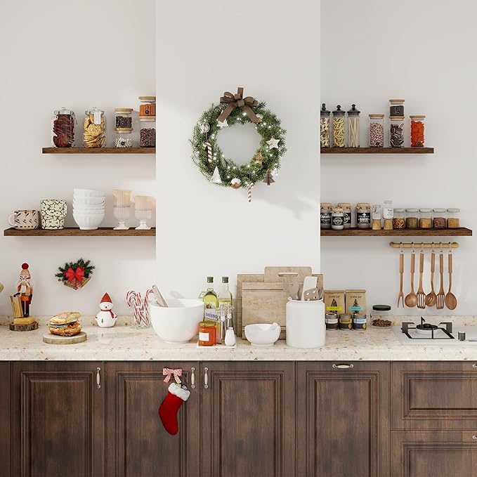 36Inch Floating Shelves for Wall 2 Pack Wood Shelves for Kitchen, Bathroom, Bedroom Wall Mounted Rustic Wood Floating Shelf with Invisible Brackets for Books, Storage, Decor, Rustic Brown-CasaMuseHome