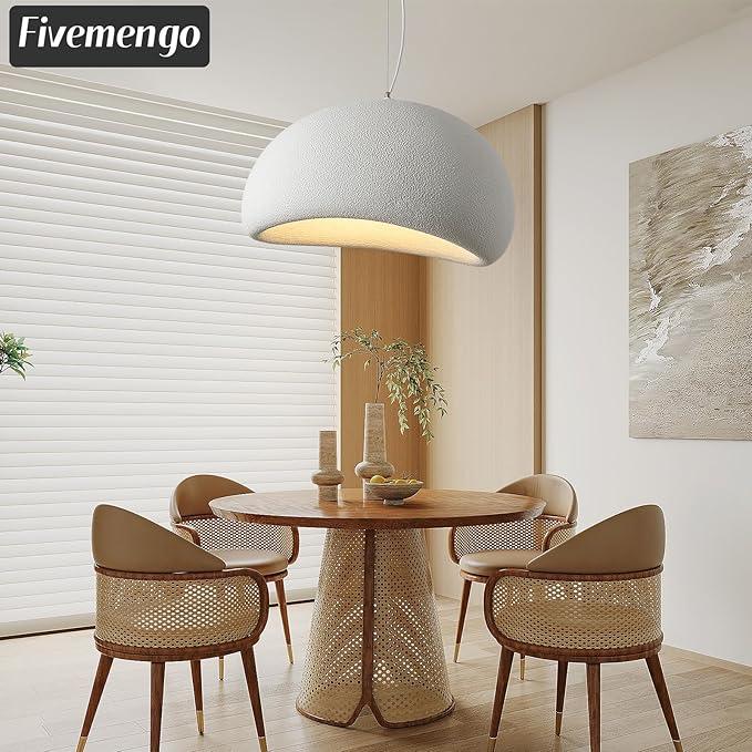 23.6in Large Wabi Sabi Pendant Lights Kitchen Island Lighting Fixture Ceiling Mount White Modern Japanese Lamp Japandi Chandelier for Dining Living Room Bedroom Restaurant Hanging Lamp-CasaMuseHome