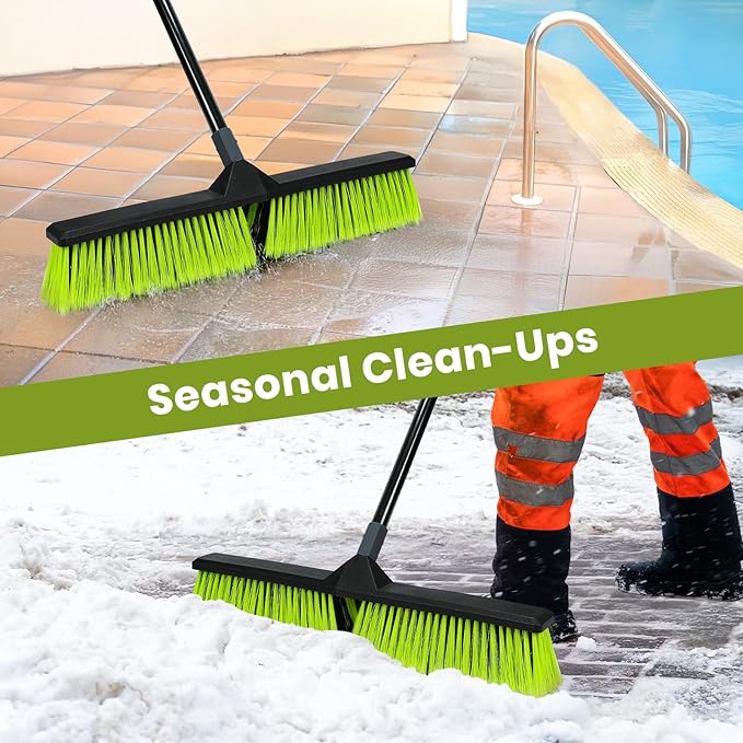 24-Inch Push Broom Outdoor with Stiff Bristle, Heavy Duty Broom Brush with 63” Long Handle for Deck Patio Driveway Garage Warehouse Shop Floor Sweeping & Scrubbing-CasaMuseHome