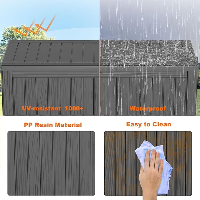 150 Gallon Deck Box,Resin Outdoor Storage Box with Lockable for Patio Furniture, Pool Accessories, Garden Tools Waterproof Outside Storage Box, Black-CasaMuseHome