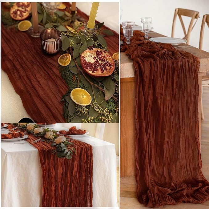 6 Pack Terracotta Cheesecloth Table Runner 10FT Boho Rustic Cheese Cloth Table Runner for Wedding 20 x 120 Inch Long Bridal Shower Baby Shower Gauze Fabric Sheer Birthday Party Table Decorations-CasaMuseHome