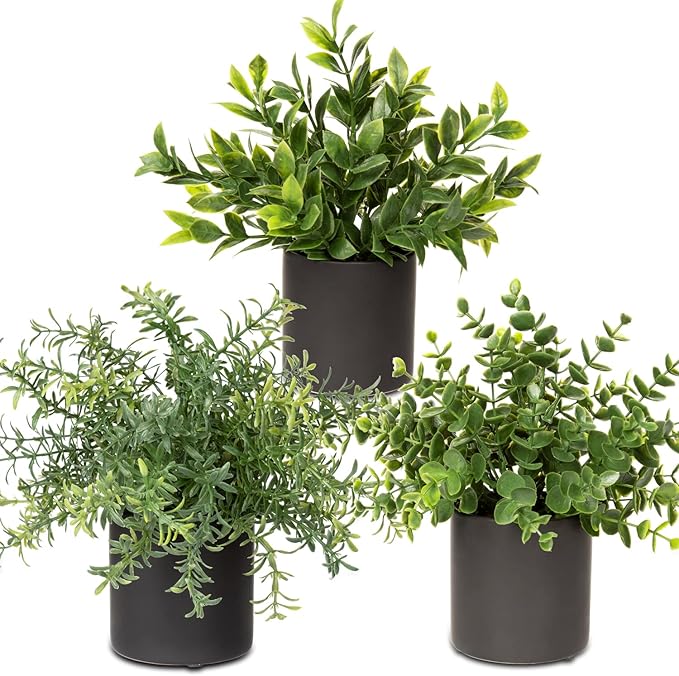 3 Pack Small Fake Plants for Shelf Decor Accents with Ceramic Pot Artificial Potted Plants for Rustic Farmhouse Decor Faux Plants Indoor Fake Potted Plants Artificial for Home Office Bookshelf Decor-CasaMuseHome