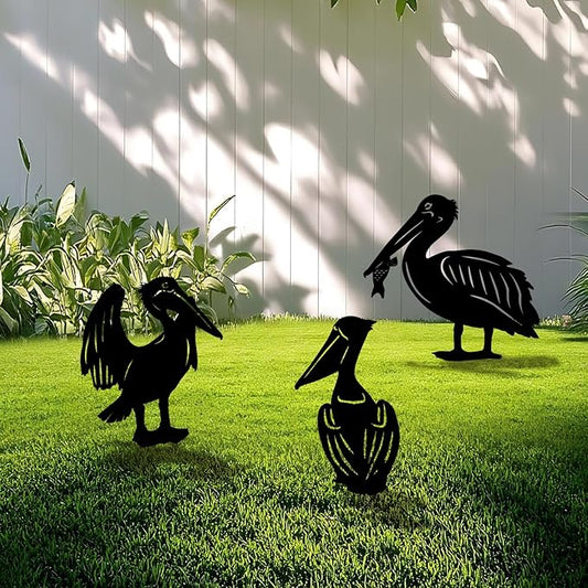 3 Pack Pelican Metal Garden Decorative Stakes, Weather Proof Silhouette Statues for Yard, Patio,Outdoor Decor for Pelican Lovers and Pet Owners-CasaMuseHome