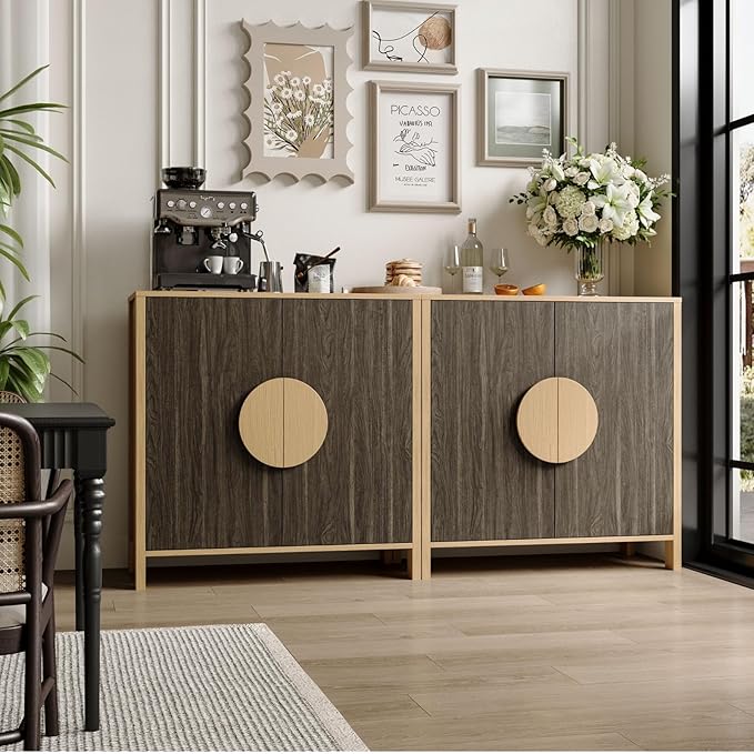 65 Inch TV Stand, Mid Century Modern Entertainment Center with Storage Cabinets & Adjustable Shelves, Media Console TV Credenza for Living Room, Dining Room, Hallway, Walnut-CasaMuseHome