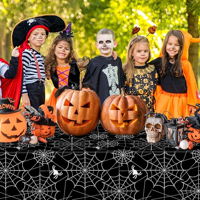 2 Pcs Halloween Tablecloth - Plastic Halloweens Spider Webs Table Cloth, Black Disposable Rectangle Spiderweb Table Cover for Halloween Party Decorations Supplies Favors Tables Decor, 108 x 54 Inch-CasaMuseHome