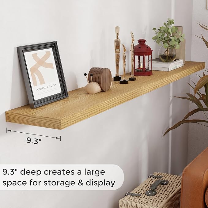 72 Inch Floating Shelves, 72 x 9 Rustic Wooden Fireplace Mantel, 9 Inch Floating Shelf for Wall, Farmhouse Wall Shelves for Home Storage & Display, Oak Color, Set of 1-CasaMuseHome