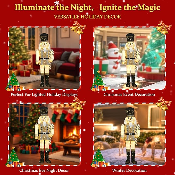 61Inch Nutcracker Christmas Decor Outdoor with LEDs 5 Feet Lighted Large Nutcracker Lighted Christmas Decorations Outdoor with Stakes & Zip Ties for Xmas Yard, Porch, Lawn-CasaMuseHome