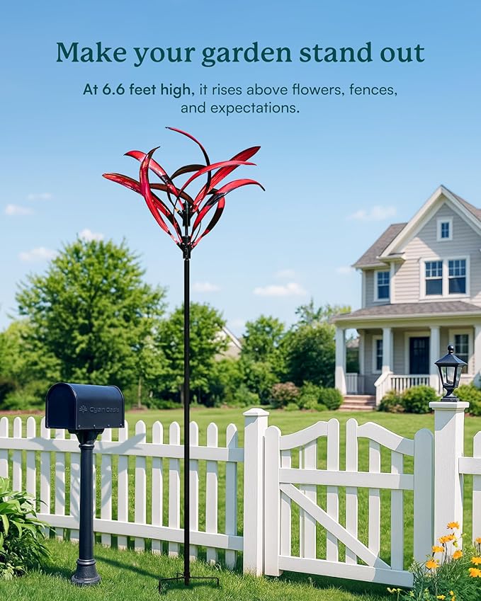 82 inch Wind Spinners Outdoor - Extra Large Metal Wind Sculptures & Spinner with Stake, Big Clearance Windmills for The Yard and Garden, Tall Yard Art Decor-Burgundy Red-CasaMuseHome