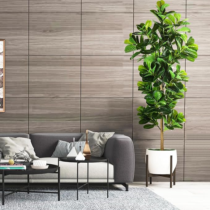 7.3ft Artificial Fiddle Leaf Fig Tree (87in) with Plastic Nursery Pot Faux Tree, Ficus Lyrata Fake Plant for Office House Farmhouse Living Room Home Decor (Indoor/Outdoor)-CasaMuseHome