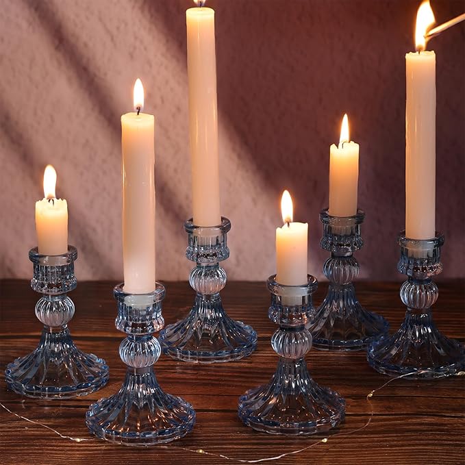12PCS Blue Candlestick Holders Set- 4" H Taper Candle Holders, Glass Candle Holders Bulk for Wedding, Party, Home Table Centerpieces, Festival Gifts & Windowsill Decor-CasaMuseHome