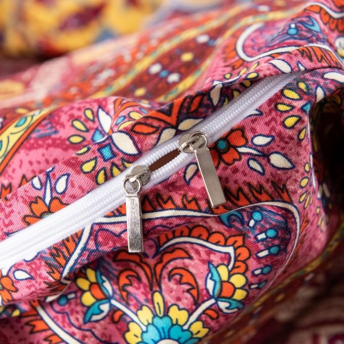 ABREEZE Bohemian Duvet Cover Set Colorful Orange Boho Retro Bedding Set Damask Paisley Cotton Duvet Cover Tribal Reversible Bedding Exotic Style Comforter Cover 3-Piece Full-CasaMuseHome