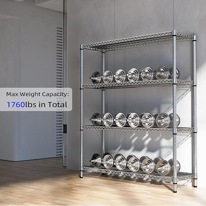 1760 LBs 4 Tier Storage Rack Metal Wire Shelving Unit, Storage Standing Shelf Organizer for Laundry Bathroom Kitchen Pantry Garage Utility Room, Chrome 17.7" D x 59.1" W x 70.4" H-CasaMuseHome
