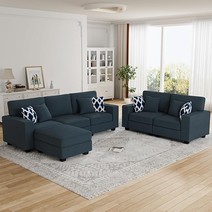 L Lengend Vansen Modular Sectional Sofa U Shaped Couch with Ottoman Modern Reversible Corner Sectional Couch for Living Room (Charcoal, 2+3 with Ottoman)-CasaMuseHome