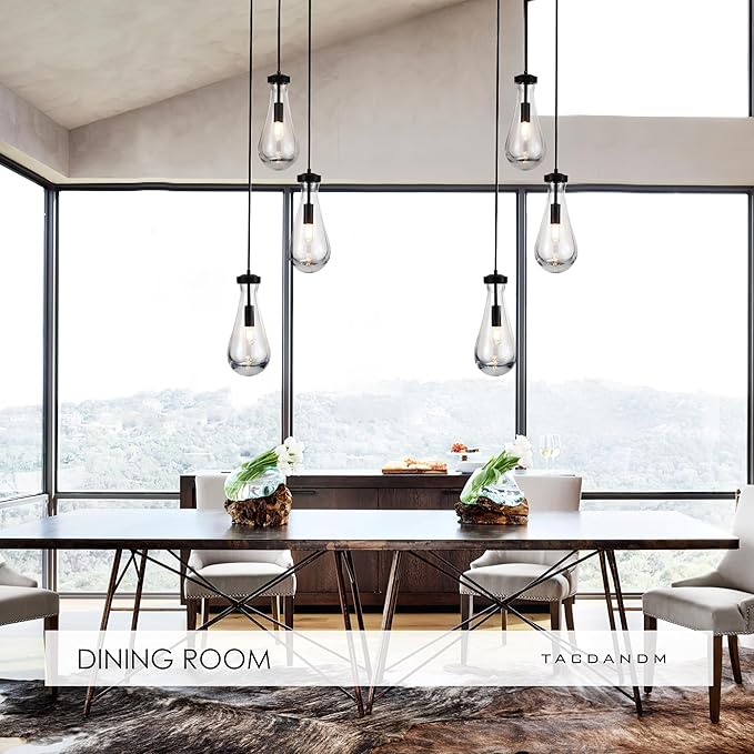 3-Light Raindrop Pendant Light Fixtures, Black Glass Pendant Lighting, Teardrops Modern Hanging Light for Entryway Foyer Kitchen Island Dining Living Room Hallway-CasaMuseHome