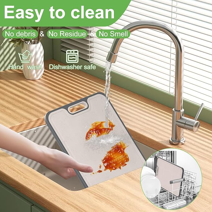 2IN1 Titanium Cutting Boards for Kitchen,Metal Cutting Boards With Pure Titanium and Wheat Straw PP,Double Sided Chopping Board with Juice Groove Dishwasher Safe Easy to Clean Non Toxic 15"X10"-CasaMuseHome