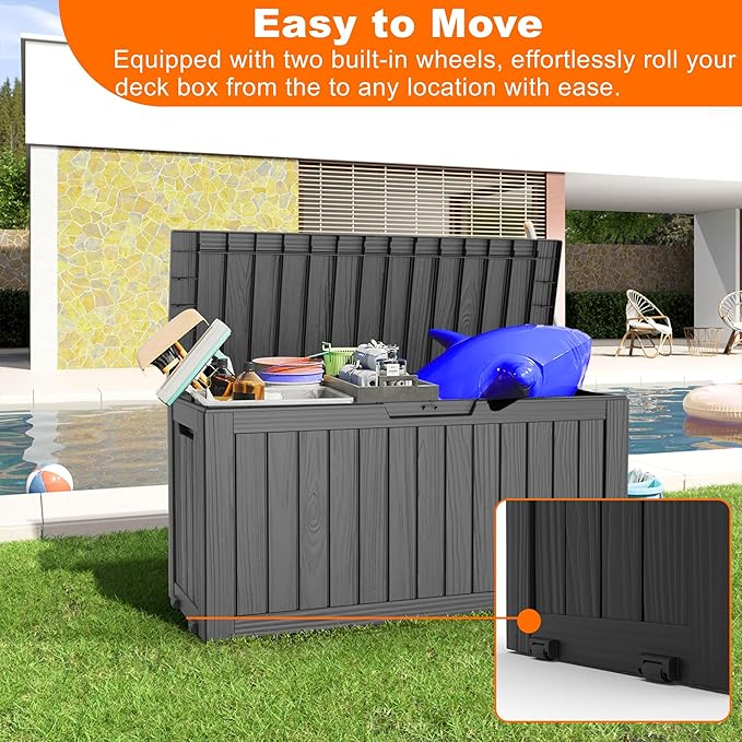 75 Gallon Resin Deck Box, Lockable Patio Outdoor Storage Box for Furniture, Garden Tools and Tools Storage, Waterproof Outside Storage Boxes - Black-CasaMuseHome