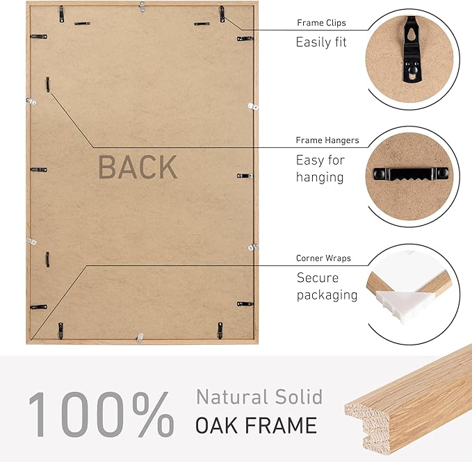 24x36 Poster Frame Set of 2 Natural Solid Oak Photo Frames with 20x30 Removable Mat Wall Hanging Large Handcrafted Frame with HD Plexiglass Wall and Tabletop Display Large Picture Frame-CasaMuseHome