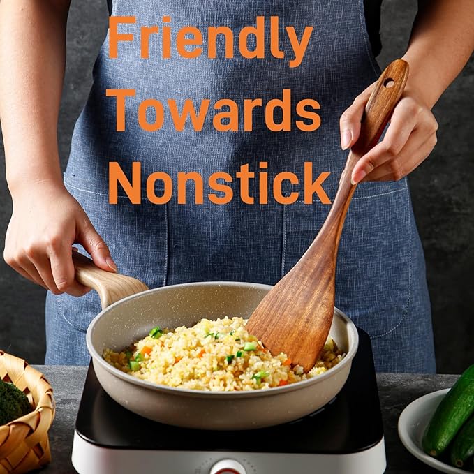 5 Piece Wooden Spoons for Cooking - Natural Finish Wooden Cooking Utensils - Soft Grip Wood Spoons - Non-Stick Wooden Spoons-CasaMuseHome