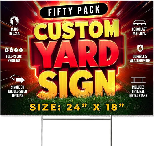 50 Pack 24"x18" Custom Yard Signs with Stakes, Personalized Yard Signs for Outdoors, Customized Full Color Print Corrugated Signs for Business-CasaMuseHome