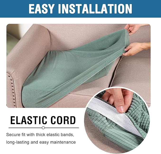 H.VERSAILTEX Super Stretch Individual Seat Cushion Covers Sofa Covers Couch Sets Slipcover Thick Jacquard Textured Twill Fabric (2 Piece Large Sofa Cushion Covers, Sage)-CasaMuseHome