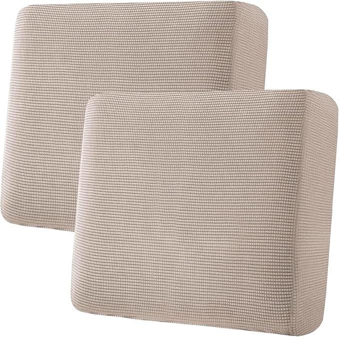 H.VERSAILTEX Super Stretch Individual Seat Sofa Covers Couch Slipcover Sets Thick Jacquard Textured Twill Fabric (2 Piece Large Sofa Cushion Covers, Sand)-CasaMuseHome