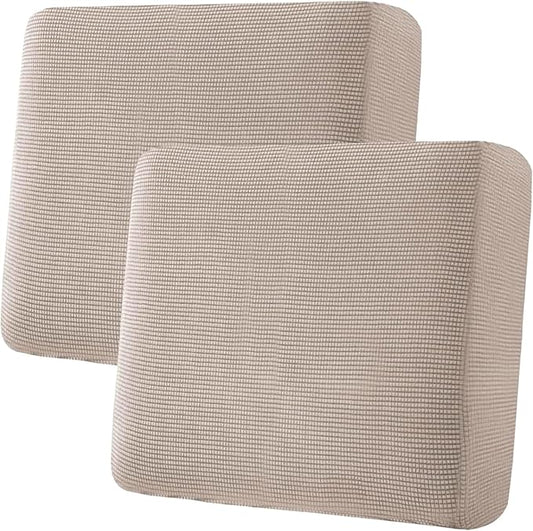 H.VERSAILTEX Super Stretch Individual Seat Sofa Covers Couch Slipcover Sets Thick Jacquard Textured Twill Fabric (2 Piece Large Sofa Cushion Covers, Sand)-CasaMuseHome