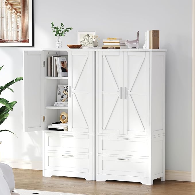 50.4" H Bathroom Storage Cabinet, Modern Floor Cabinet with Adjustable Shelf, Small Pantry with 2 Doors & Drawers, Storage Cabinet for Bathroom, Living Room, Kitchen, White KES007WCWG-CasaMuseHome