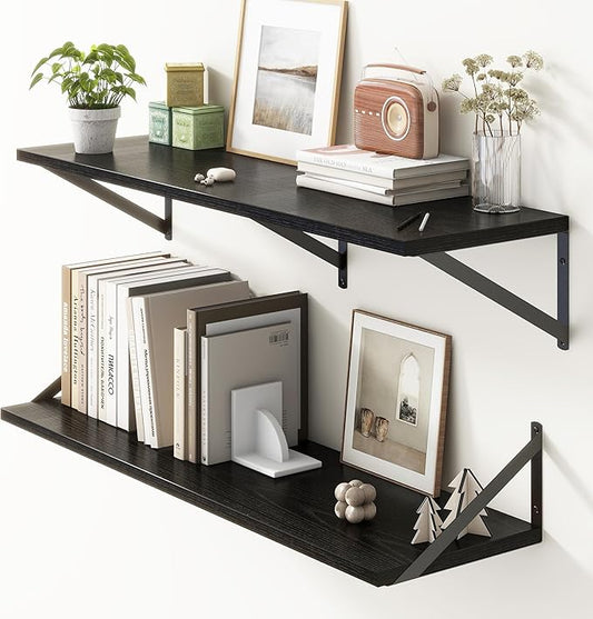 36"W x 10"D Floating Shelves, 10 Inch Deep Black Floating Shelves, Farmhouse Rustic Deep Wall Shelves for Home Decor, Wide Large Floating Shelf for Bathroom, Living Room, Kitchen, Study Room-CasaMuseHome