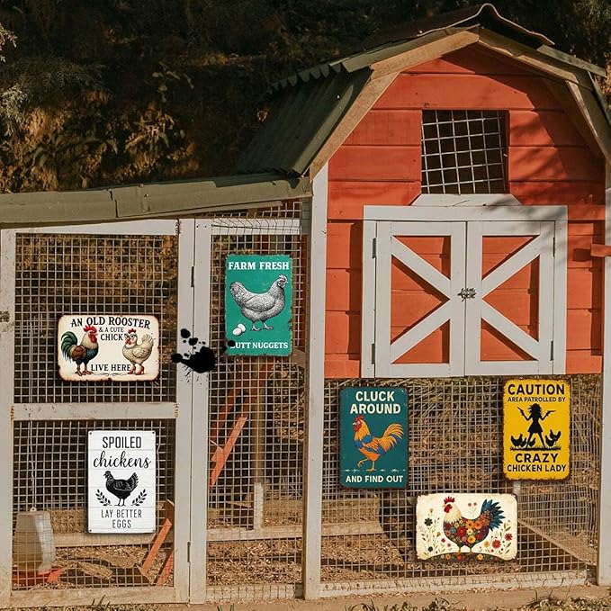 6 Pack Chicken Coop Signs – Vintage Farm Accessories Funny Metal Tin Signs for Outdoor Chicken Coop Decor, Farmhouse Wall Art, Rustic Barn Yard Decorations, 8x12 Inch-CasaMuseHome