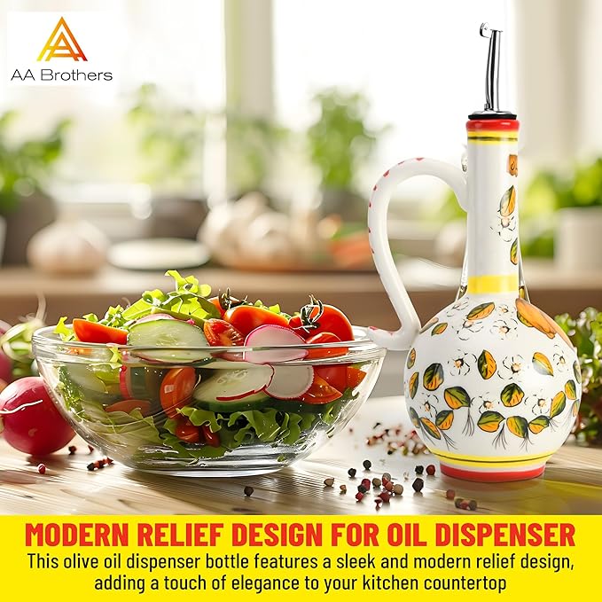 15Oz Ceramic Handmade Oil Dispenser with 3 olive design-CasaMuseHome