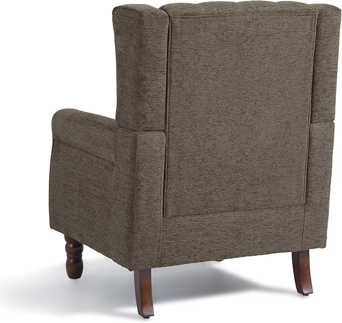 Accent Chair, Upholstered Armchair with Button Tufted High Back & Solid Wood Legs, Comfy Wingback Reading Single Sofa Chair for Small Spaces, Living Room, Bedroom (Taupe, Set of 1)-CasaMuseHome