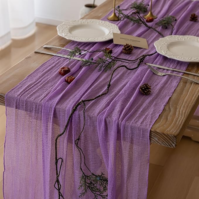 6pcs Lilac Gauze Rustic Cheesecloth Table Runner 120 Inch 10 FT for Wedding Baby Shower Bridal Shower Birthday Engagement Garden Outdoor Party Long Sheer Boho Decorations-CasaMuseHome