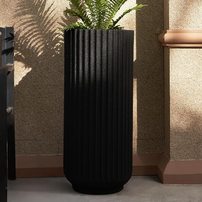 31.5 Inch Tall Roman Column Concrete Planter（14.2Dx31.5H，36 Pounds）,Durable All-Weather Use with Drainage Holes,Large Tall Round Planter for Outdoor Indoor Plants-CasaMuseHome