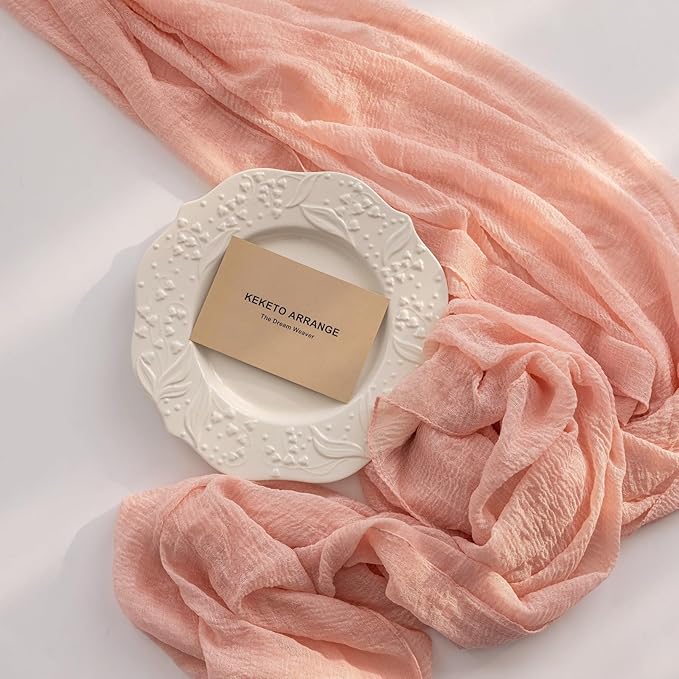 3pcs Pink Gauze Rustic Cheesecloth Table Runner 120 Inch 10 FT for Wedding Baby Shower Bridal Shower Birthday Engagement Garden Outdoor Party Long Sheer Boho Decorations-CasaMuseHome