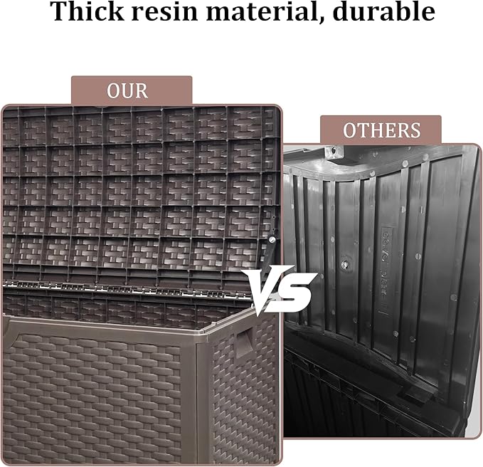 80 Plus Gallon Outdoor Storage Box, Waterproof Resin Deck Box Outdoor Storage Bin for Patio, Poolside, and Garden, Lockable & UV-Resistant, Ideal for Small Spaces, Brown-CasaMuseHome