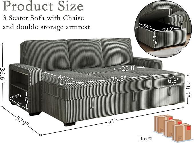 91-inch Reversible Sectional Sleeper-CasaMuseHome