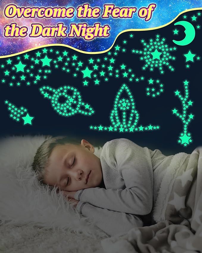 201 Pcs Glow in The Dark Stars Stickers for Ceiling, Toddler Stocking Stuffers Wall Room Decor Gifts, Luminous 3D Glowing Stars Easter Basket Stuffers for Kids Boys Girls-CasaMuseHome