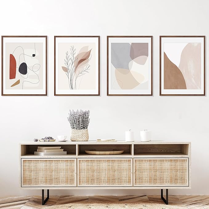 18x24 Poster Frame Set of 4 Natural Solid Walnut Photo Frames with 16x20 Removable Mat Wall Hanging Large Handcrafted Frame with HD Plexiglass Wall and Tabletop Display Large Picture Frame-CasaMuseHome