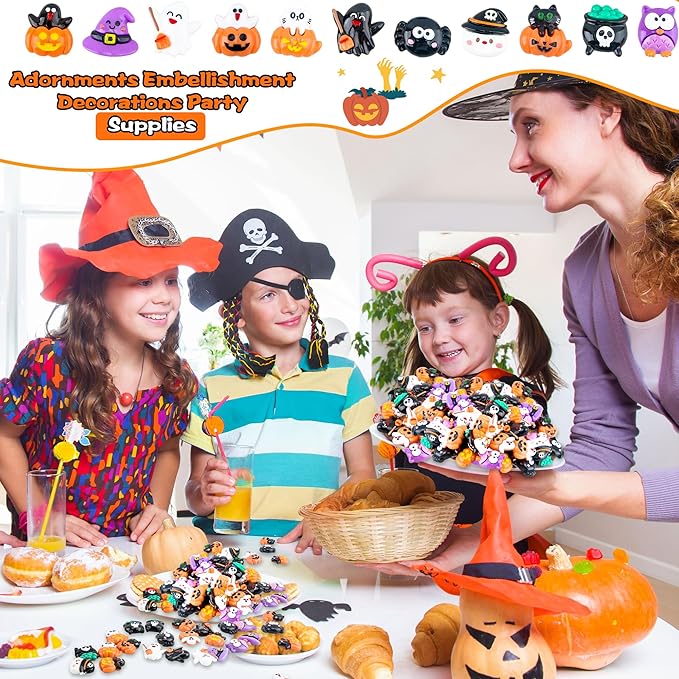 65 Pcs Mini Halloween Figurines Bulk Miniatures Resin Pumpkin Ghost Candy Hat Halloween Garden DIY Accessories for Halloween Decoration Goodie Bags Stuffers, 10 Styles-CasaMuseHome
