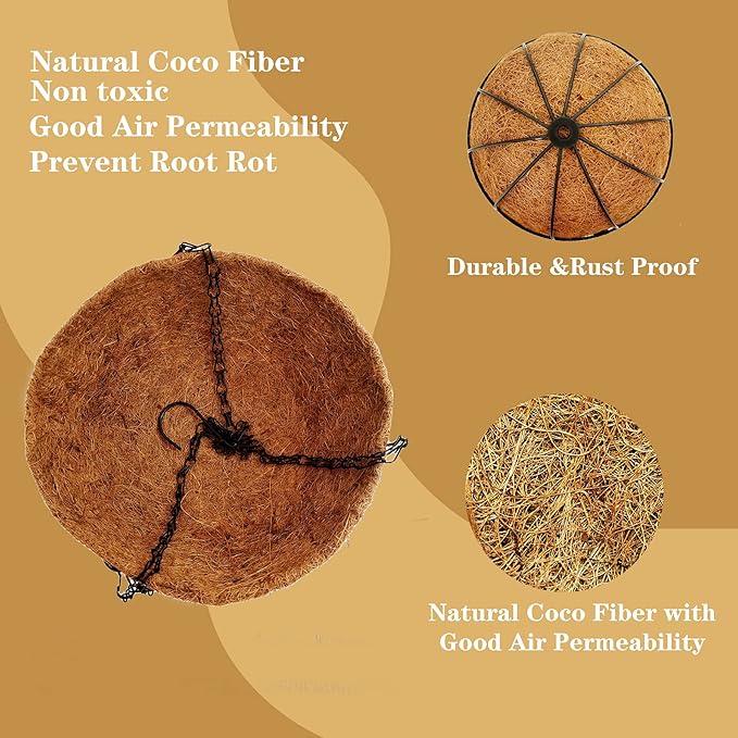 4 Pack 10 inch Metal Hanging Planters Basket with Coco Coir Liner Outdoor-Hanging Baskets for Plants Outdoor,Metal Wire Baskets with Window Box Planters, Hanging Flower Pots for Railings-CasaMuseHome