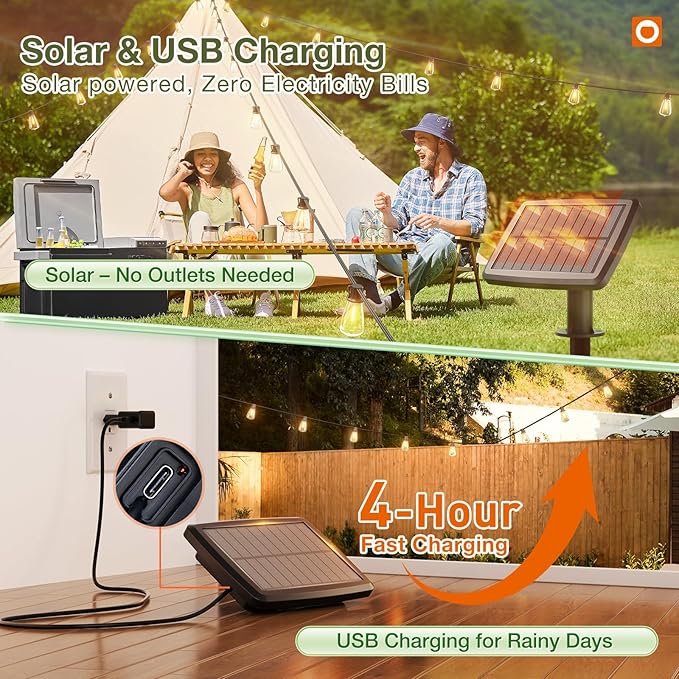 addlon 33(27+6) FT Solar String Lights Waterproof,Patio Light Solar Powered with Remote& USB Port 9+1 LED Shatterproof Bulbs 3 Lighting Modes Outdoor for Camping Backyard Garden-CasaMuseHome