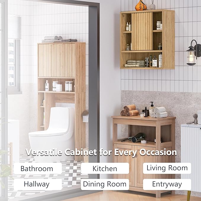 2 Pcs Bathroom Wall Cabinet Above Toilet Storage，Wall Mounted Storage with Adjustable Shelves, Space-Saving Modern Design for Bathroom & Laundry Room, Kitchen, Dining Room, Living Room-CasaMuseHome