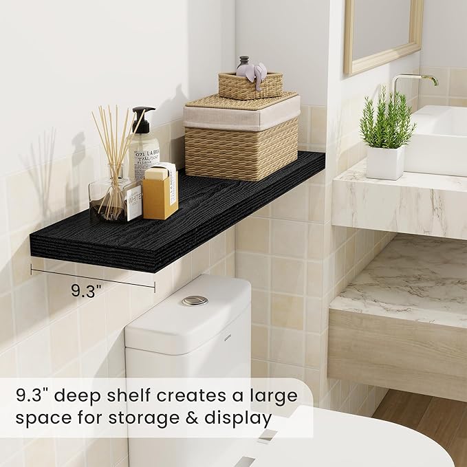 36 Inch Floating Shelves, 9.3 Inch Deep Rustic Wall Shelves - Extra Deeper Wall Mounted Storage Shelves for Bathroom, Kitchen, Living Room (Black, Set of 2)-CasaMuseHome