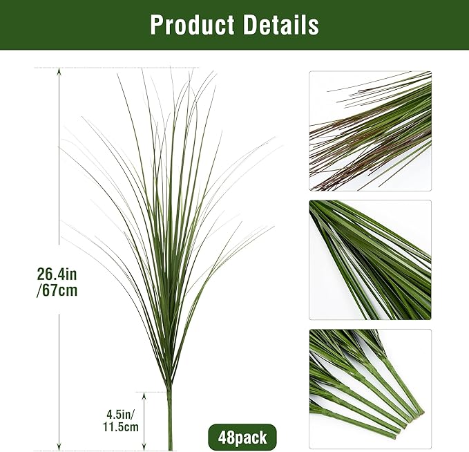 48PCS Fake Plants Artificial Wheat Grass Greenery Plastic Plants Fake Grass Artificial Plants for Outdoor Decor Artificial Grass Plant with Greenery Stems for Indoor Home Decoration 26.4"-CasaMuseHome