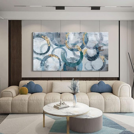 Abstract Canvas Wall Art, Modern Minimalist Wall Decor for Living Room - Blue, Teal Room Decorations, Framed 24x48IN-CasaMuseHome