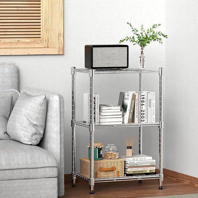 450 lbs Wire Storage Shelving 3-Tier Utility Shelving Unit Steel Organizer Wire Rack for Home,Kitchen,Office,Chrome(11.8" D x 17.7" W x 26.4" H)-CasaMuseHome