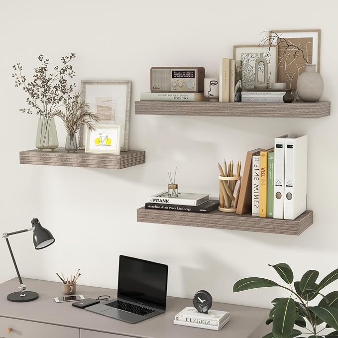 12 Inch Deep Floating Shelves for Wall | 30 Inch Floating Shelves Set of 2 | Rustic Grey Wood Shelves for Living Room Bathroom Laundry Room Bedroom Kitchen Home Office - Rustic Grey-CasaMuseHome