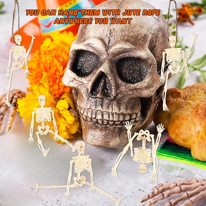 30 Pcs Halloween Mini Skeleton Figurine Decoration 6" Full Body Small Posable Skeletons Plastic Bones with Movable Joints Skeleton Figure for Halloween Garden Graveyard Haunted House Party Decor-CasaMuseHome